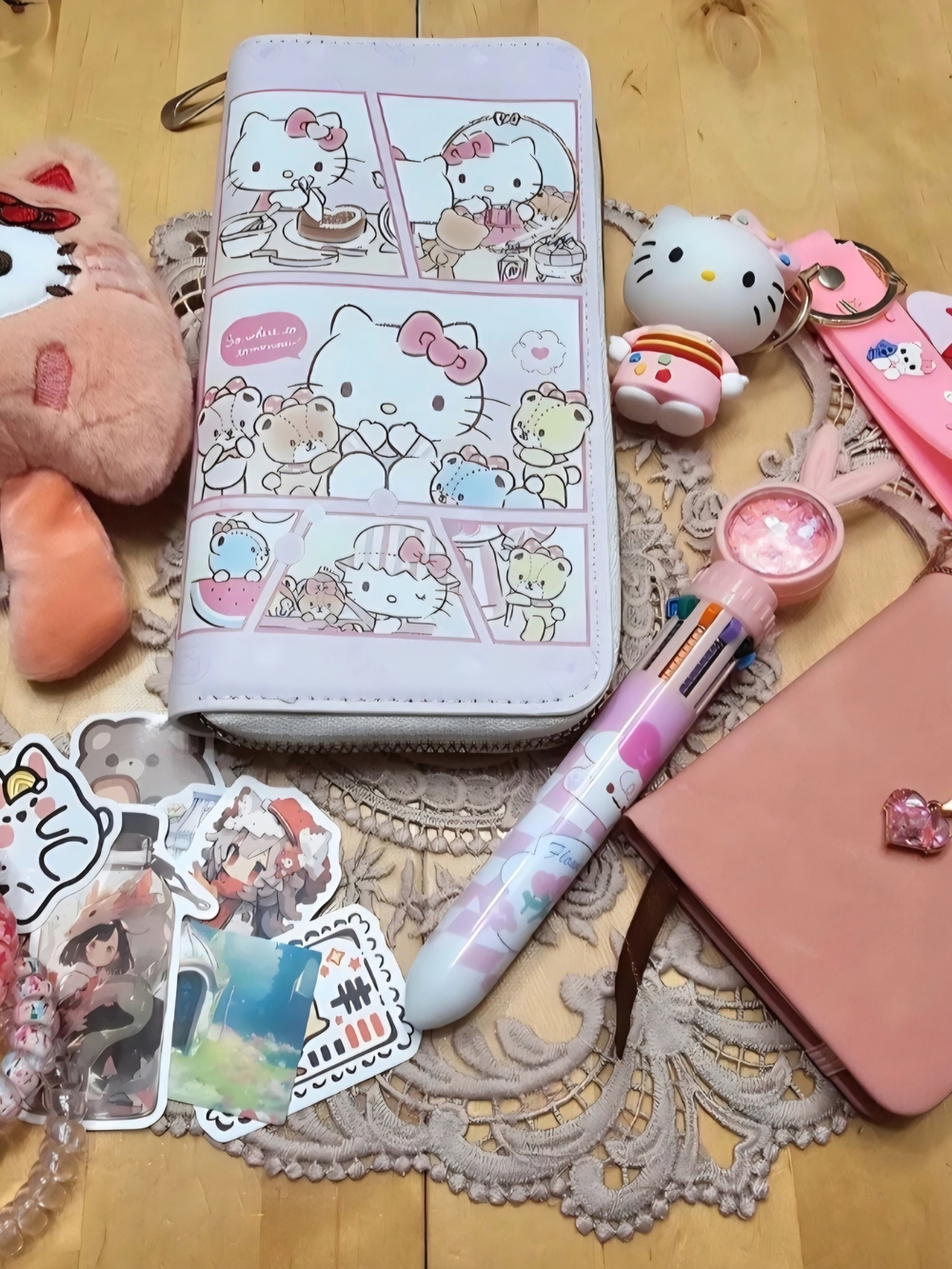 Hello Kitty Pastel Comic Zip Wallet & Pink Accessories Set